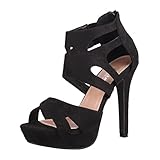 Elara Damen Pumps Offen Stilettos High Heels Chunkyrayan LL85-Schwarz-41