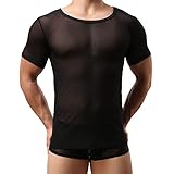 Crongless Herren Transparent T Shirt,Sexy Netzshirt Glatt Gaze Slim Fit Tops Reizwäsche Schwarz S M L (L)