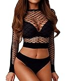 Buitifo Damen Dessous-Sets Sexy Lingerie Fischnetz Sexy Bodys Nachtwäsche (Schwarz TWG,Einheitsgröße)