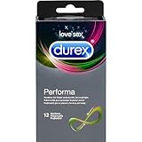 Durex Performa Kondome – Aktverlängernde Kondome mit 5% benzocainhaltigem Gel für länger andauerndes Sexvergnügen – 12er Pack (1 x 12 Stück)