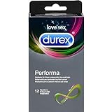 Durex Performa Kondome – Aktverlängernde Kondome mit 5% benzocainhaltigem Gel für länger andauerndes Sexvergnügen – 12er Pack (1 x 12 Stück)