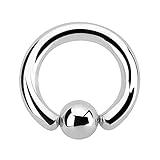 Treuheld® | Großes Klemmkugelring Piercing/BCR Ring aus Chirurgenstahl | 2mm x 7mm und Kugel: 4mm | Silber | Ohr/Brust/Intim Piercing Ring