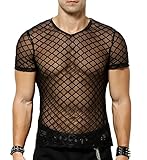 Casey Kevin Herren Muskel Transparent Kurzarm Shirts Netz Hemd Mesh T-Shirts Netzshirt Herren