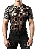 JOGAL Herren Muskel Transparent Kurzarm Shirts Netz Hemd Medium Schwarz